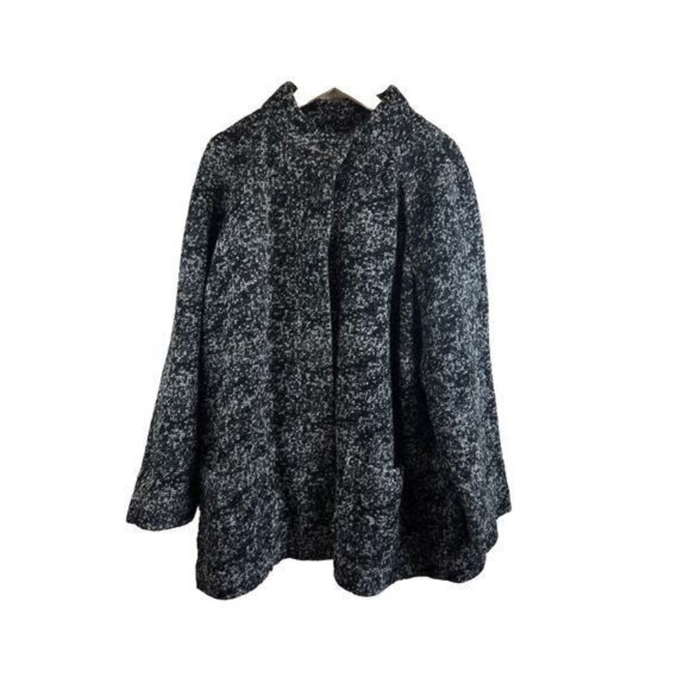 Talbots Coat 3x Black Gray‎ Tweed Knit Jacket Wool Mock Collar Career Dress